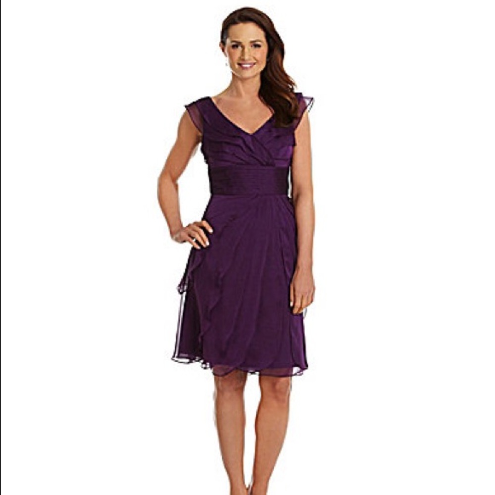 Adrianna Papell Tiered Chiffon Purple Dress 18W